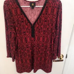 Beautiful Red Blouse w/ Blk. Embellishments XL
