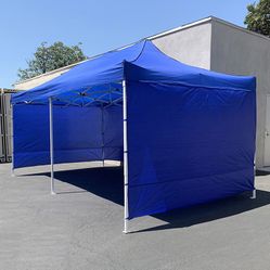 Brand New $240 Heavy Duty 10x20 ft Canopy with (4 Sidewalls), Outdoor Patio Pop Up Tent Gazebo, Blue/White