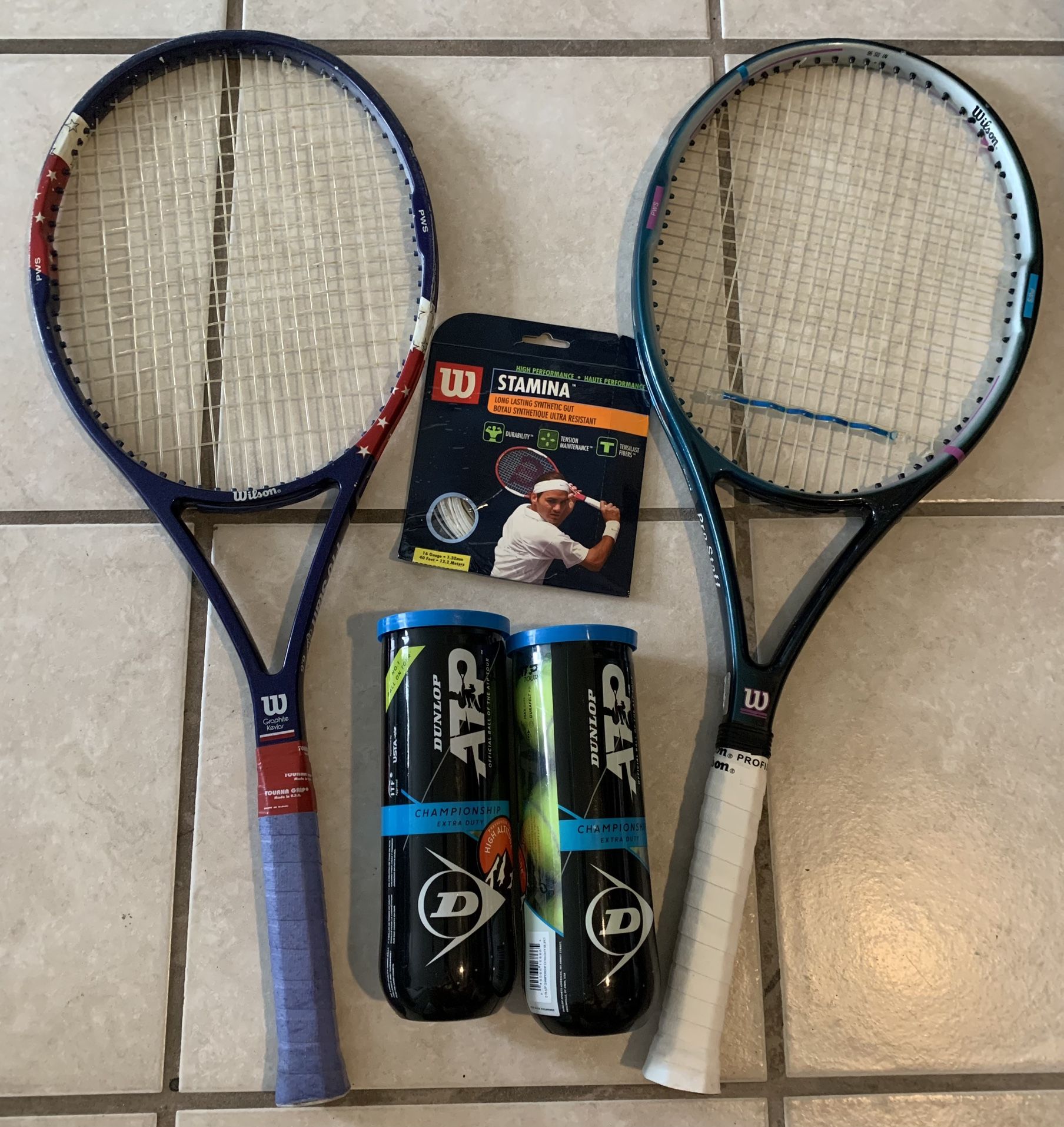Set Of 2 Wilson Pro Tennis Rackets And 6 Balls And Strings