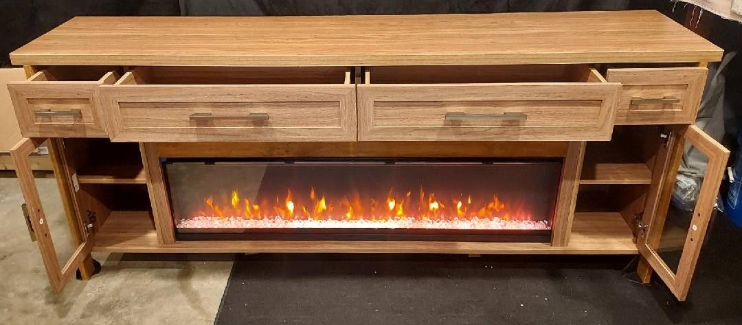 Brand New Luxury FARMHOUSE FIREPLACE HEATER TV STAND MULTI COLORS & REMOTE 85" TV $1499 NEW