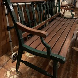 Beautiful Green Painted Cast Iron And Hardwood Bench