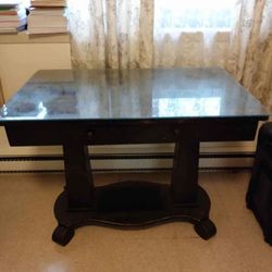 Antique Desk/table With Glass Top 