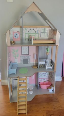 Wooden 3-Story Dollhouse with Furniture