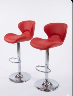 New Home Square Faux Leather Adjustable Bar Stool in Red - Set of 2