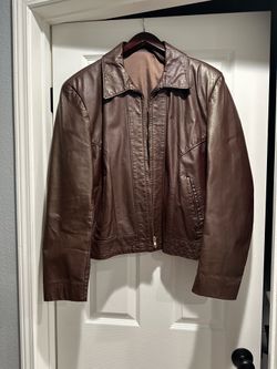 Vintage Brown Genuine Leather Jacket Made in Argentina YKK Zip Women’s Size L
