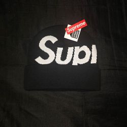 Supreme Beanie, Black W/ White