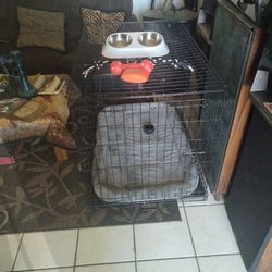 Two-door Dog Cage With Two Bowls And Four Toys 