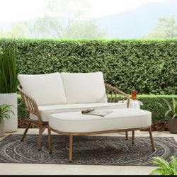 Wicker loveseat & ottoman