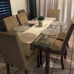 7 Pc Dining Glass Table 