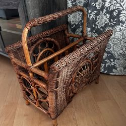 Vintage Hand Crafted Woven Wicker Bamboo Magazine Holder Large 17x13x19