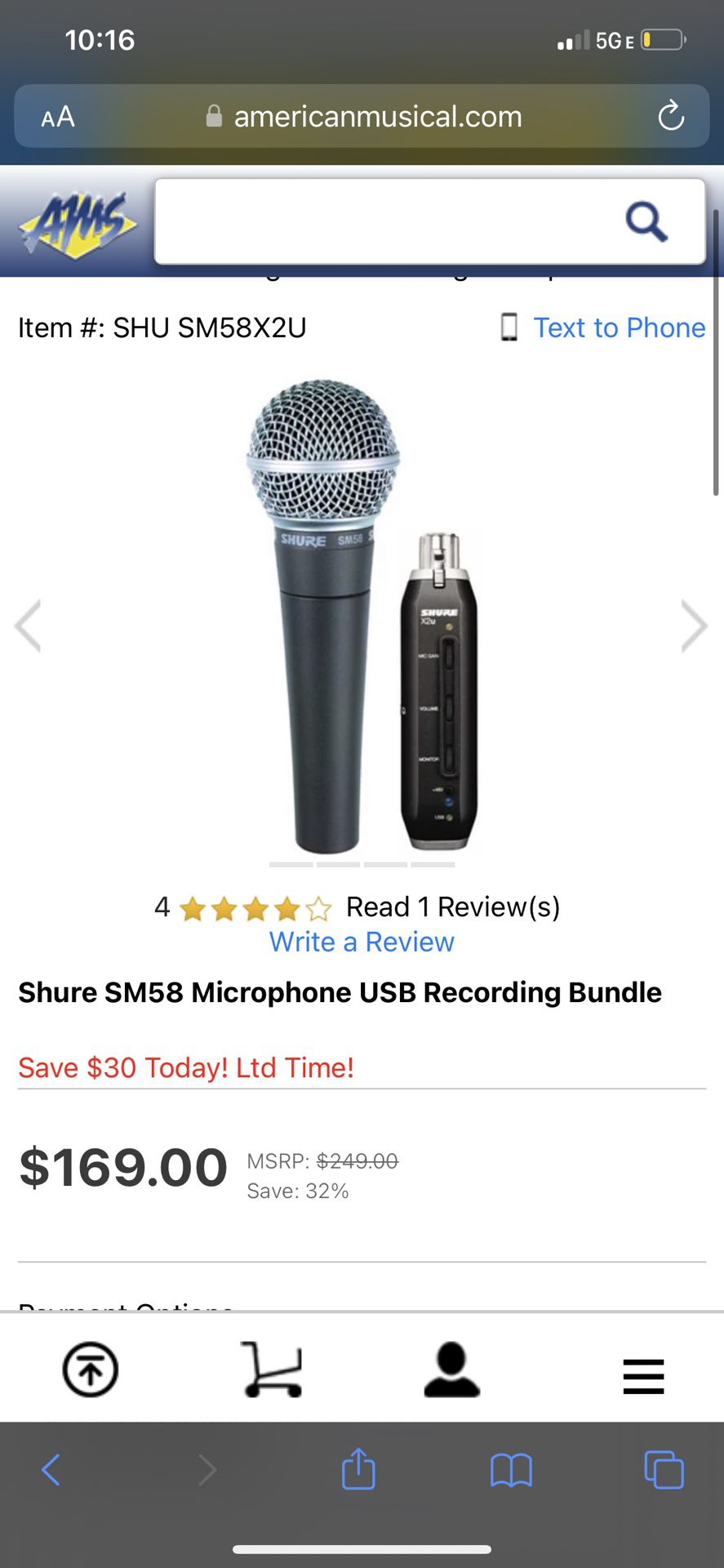 Shure SM58 Microphone With X2u USB Signal Adapter