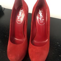 AUTHENTIC YSL red suede stiletto size 6
