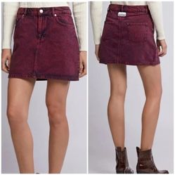Ganni Colored Washed Denim Mini Skirt red/Burgundy 40 size 