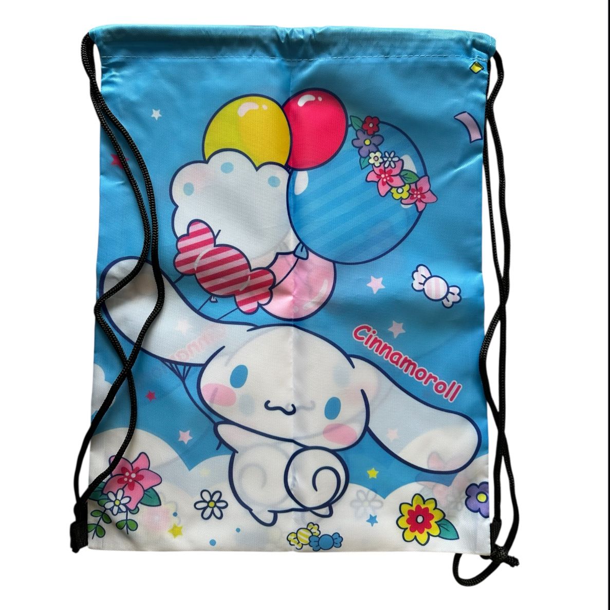 Sanrio Cinnamoroll Bundle – Drawstring Bag, Wallet, Lanyard, Keychain, Towel, Stickers – Kawaii Gift Set