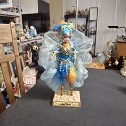 Vintage Mid 20th Century Trinidad West Indies Carnival Souvenir Doll Hand-painted Face, Intricate Sequins Costume, Feathers & Beads Vibrant Colors 12"