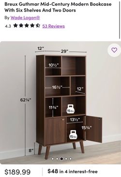 Breux Guthmar Mid-Century Modern Bookcase With Six Shelves And Two Doors