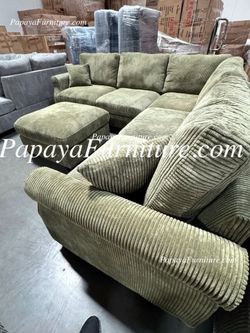 NEW Vintage Corduroy Olive Green Fabric Sectional Sofa and Ottoman Set Color we beat bobs discount furniture Living Room SALE CLEARANCE Black Beige
