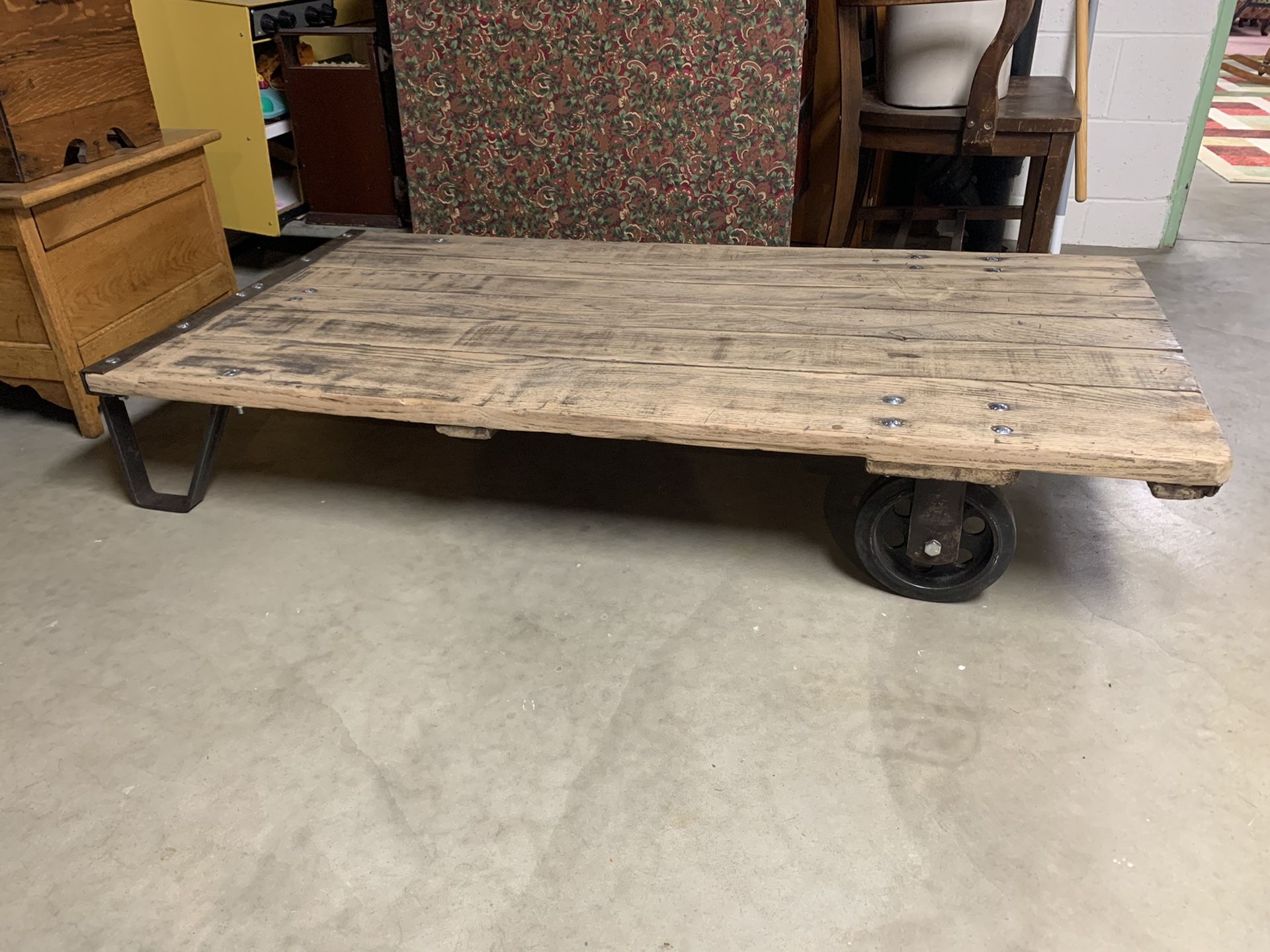 Restored Oak Factory Cart/Coffee Table