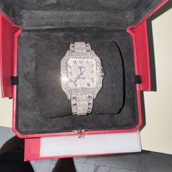 Moissanite Cartier Santos Arabic Dial 41MM Diamond Tester Certified 