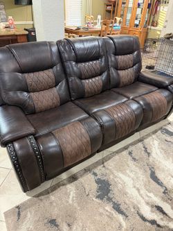Brown Leather couch Sofa with Nailhead Trim