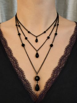 Handmade Gothic Black Crystal Necklace – Layered Dark Romance Jewelry