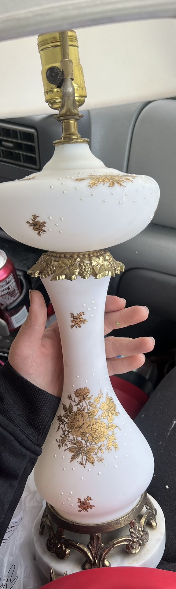 Antique/vintage Lamp Opal Glass And Marble Bottom
