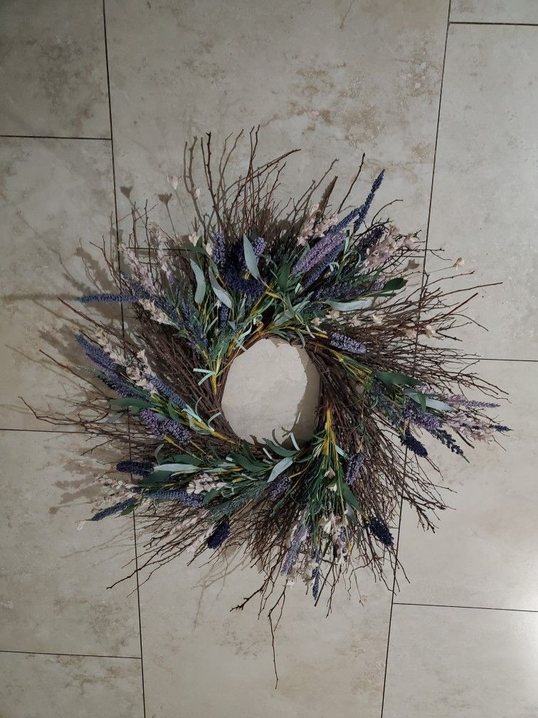 Large Twigs Lavendar Blue Green Wreath