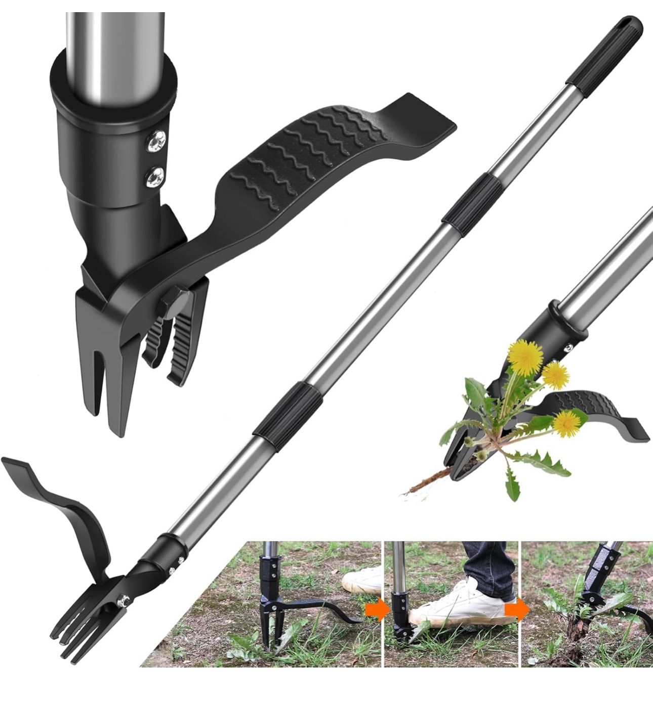 BRAND NEW IN BOX! Weed Puller Tool, 4-Claw Stand Up Weeder with Adjustable 46” Handle for Remove Weeds Without Bending, Pulling or Kneeling