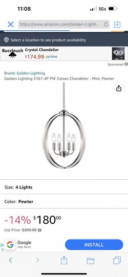 Golden Lighting 3167-4P PW Colson Chandelier - Mini, Pewter