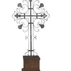 Black Metal Cross Sculpture, 15" x 7" x 31"