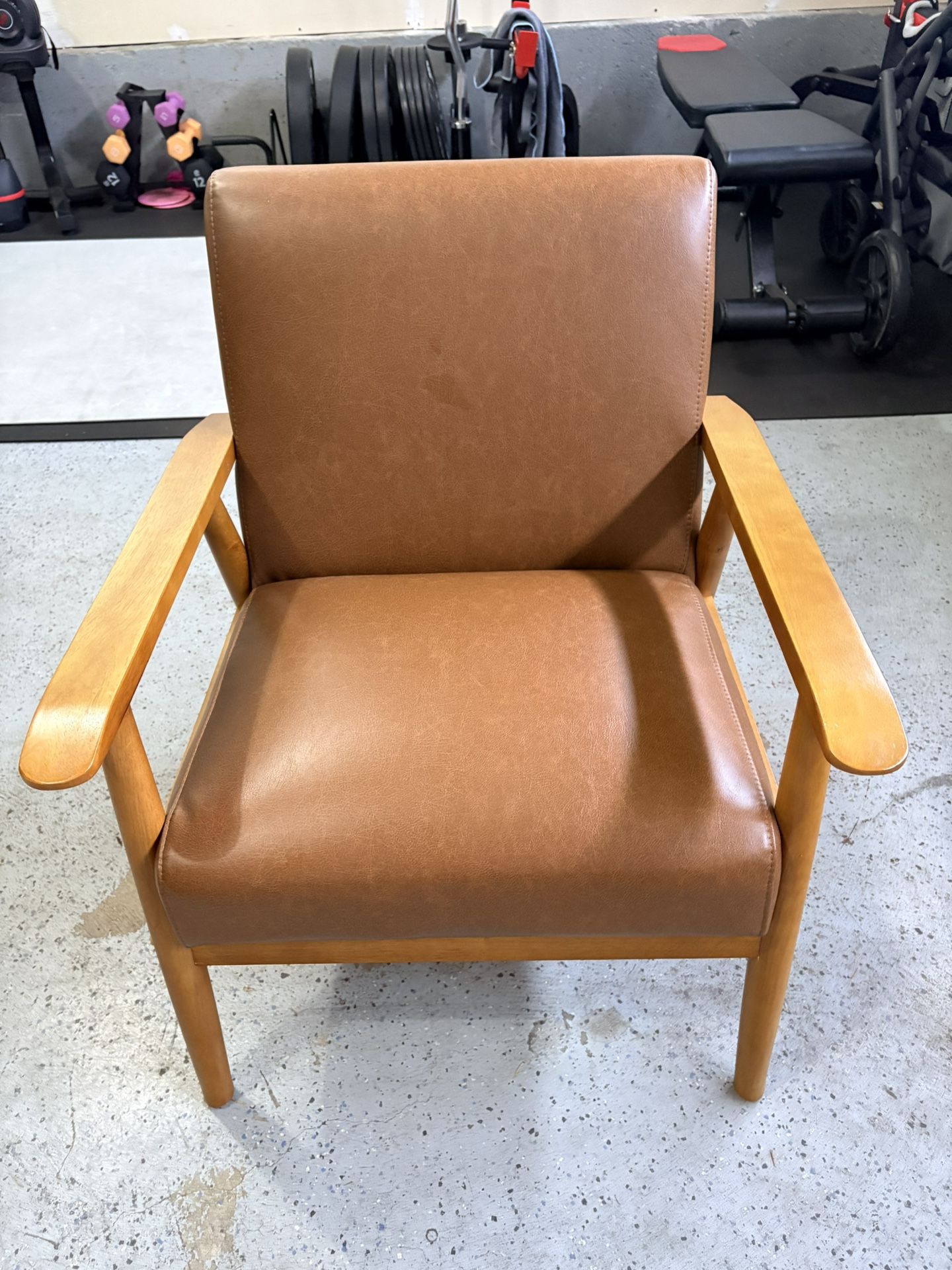 Brown (Cognac) Faux Leather Wide Arm Chair