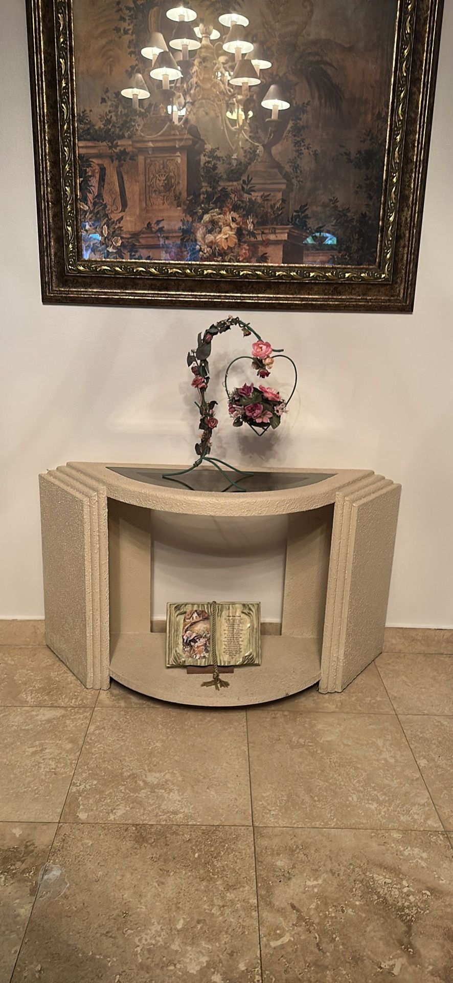 Beautiful wood console table glass on top-had for over 45 yrs. In perfect condition Heavy O.B.O$325