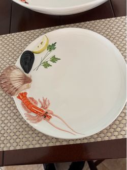 Vintage hand painted Italian Lobster plates and large bowl