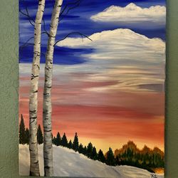 Painting Of  A Colorful Sky In The Background 