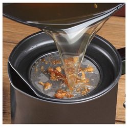 Bacon Grease Container with Strainer- 1.3 L or 5.2 Cup Iron Kitchen Oil Storage Can with Fine Mesh Strainer for Storing Hot Frying Oil, Fat (Black)