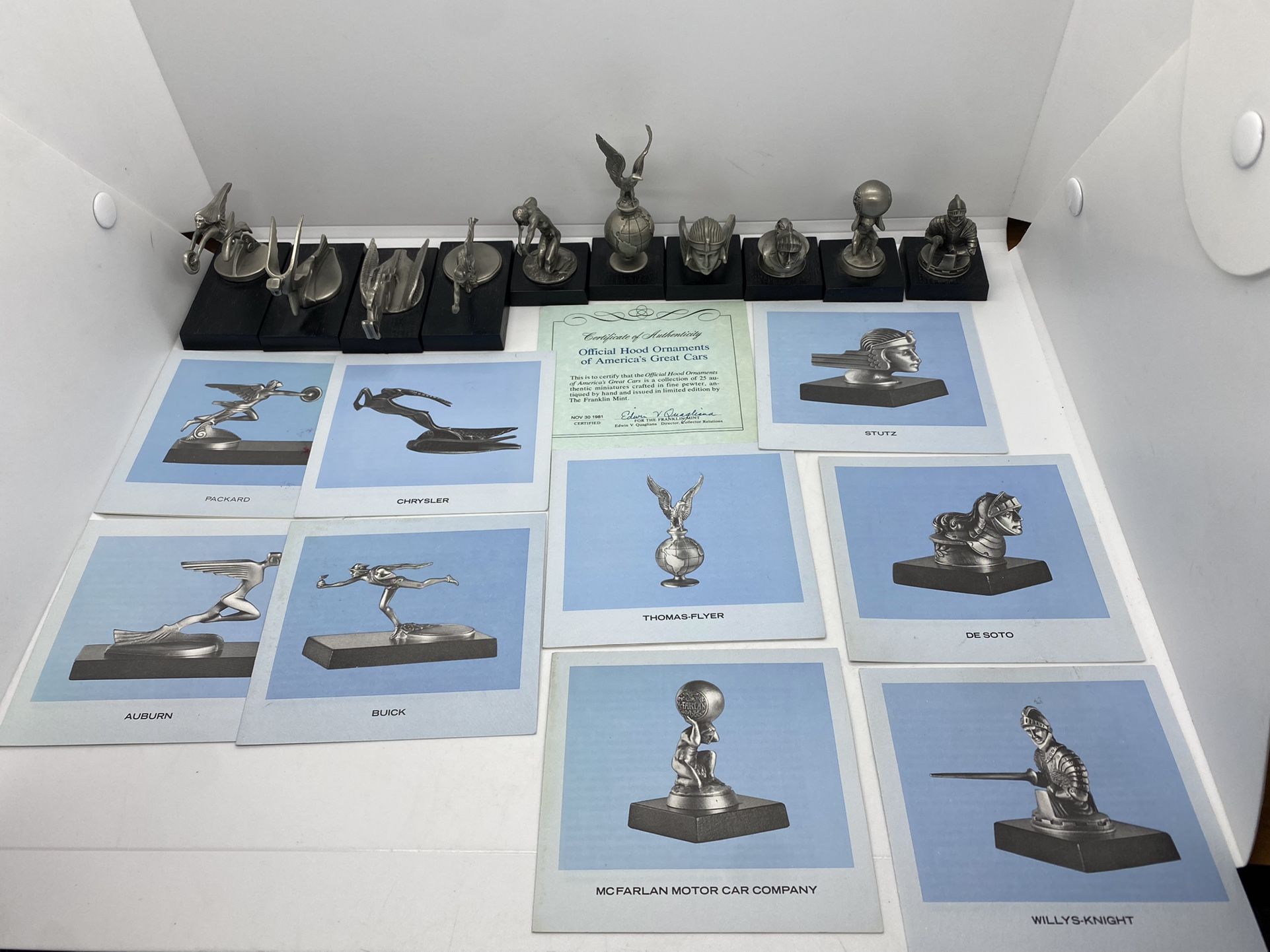 Set of 10 Franklin Mint Pewter Hood Ornaments of America’s Great Cars Packard