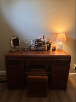 Vintage Wood Vanity with Stool