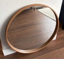 Round Mirror (Large) with Wood Frame - Measures 30 x 30 inch