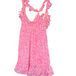 Victoria Secret Baby Doll Intimates Sleepwear arbie Core Nightgown Pink Floral.  Sheer Size medium Criss Cross on the back little bows in the front Ny