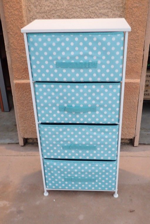 New Polka Dot Fabric 4-Drawer Organizer 37" Tall - Blue/White Dresser