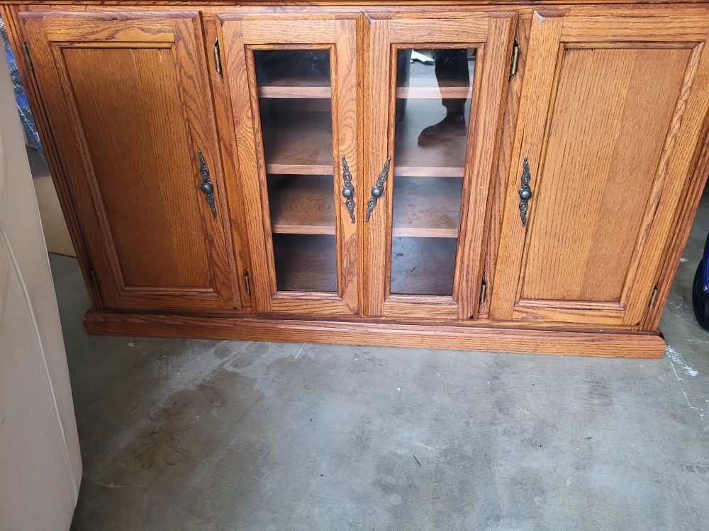 Brown Wood Glass Entertainment Center Drawers TV Stand