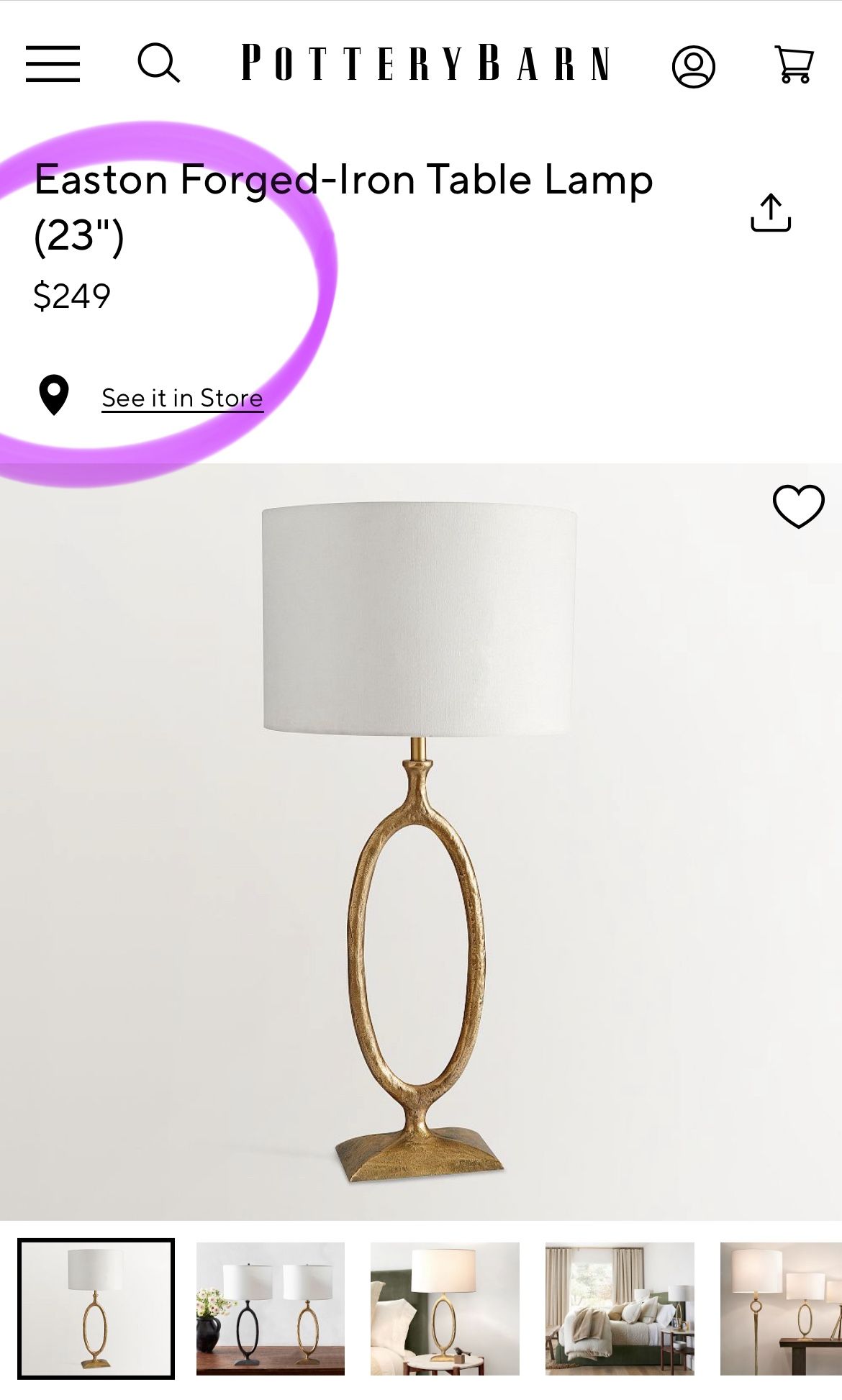 Pottery Barn Easton Forged-Iron Table Lamp (23")