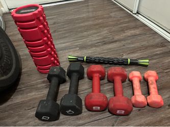 Dumbbell weights with muscle rollers 2x3, 2x8 and 2x10 lbs $20 for all