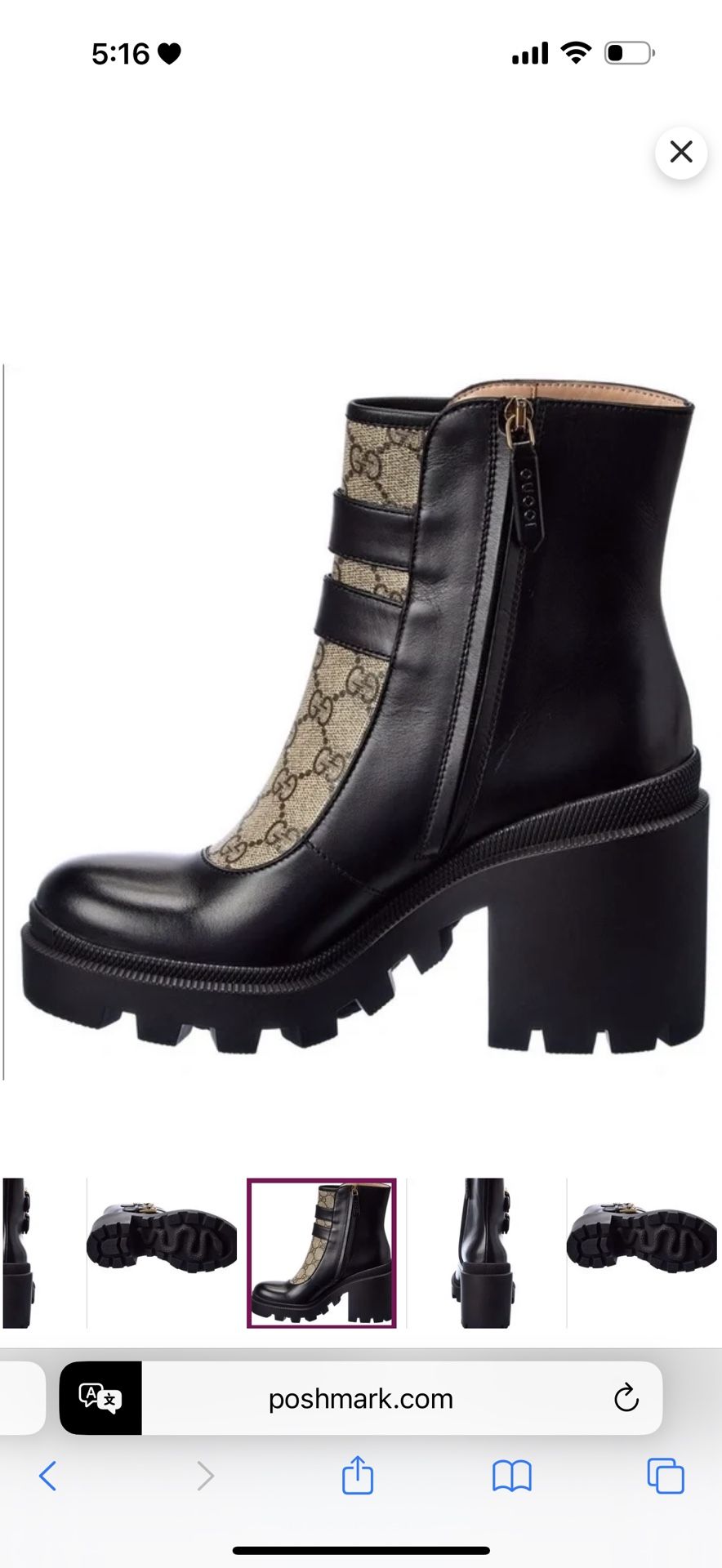 BOTAS GUCCI GG CANVAS & LEATHER TOBOLLIES w CRYSTAL