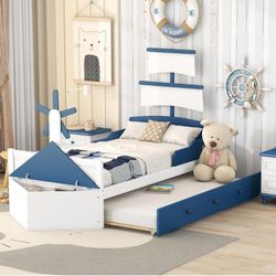 Trundle Boat Twins Bed For Kids. 
