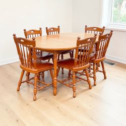 $300 for (7) Piece Mid-20th Century Windsor-Style Oak Dining Set