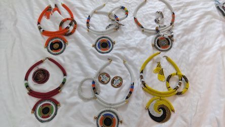 Authentic handcrafted/handmade Maasai ethnic boho African Necklace & Earrings set