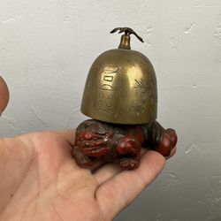 Stunning Japanese Meiji Era Oni Call Bell Missing Foot Intricate Metalwork Carve
