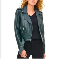 NWT Levi’s Forest Green Crocodile Faux Leather Moto Chunky Zipper Jacket Size XS