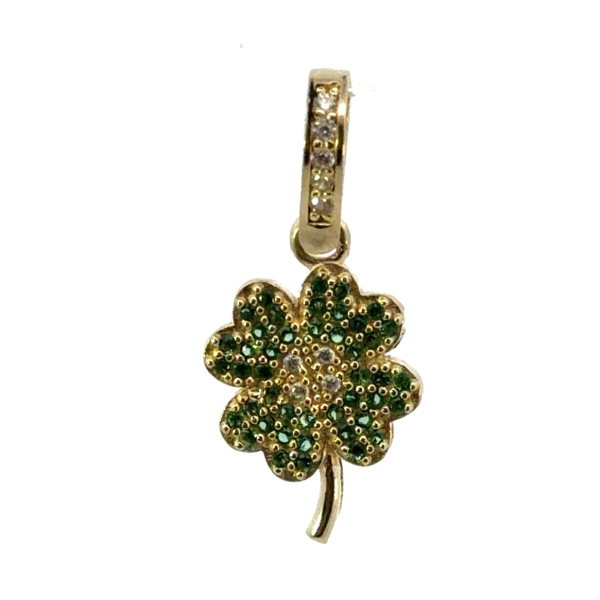 Woman’s Ladies 10k Yellow Gold CZ Cubic Zirconia Green Four Leaf Clover 🍀 Lock Charm Pendant For Necklace GP3124764